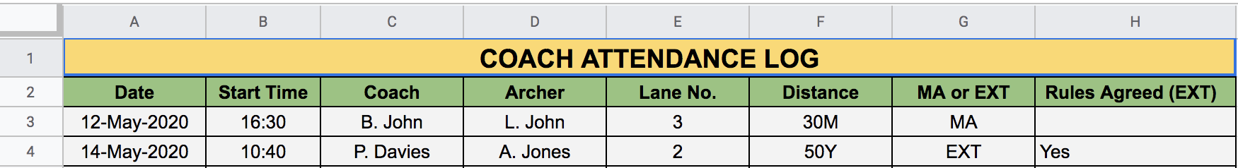 Coach Attendance Example
